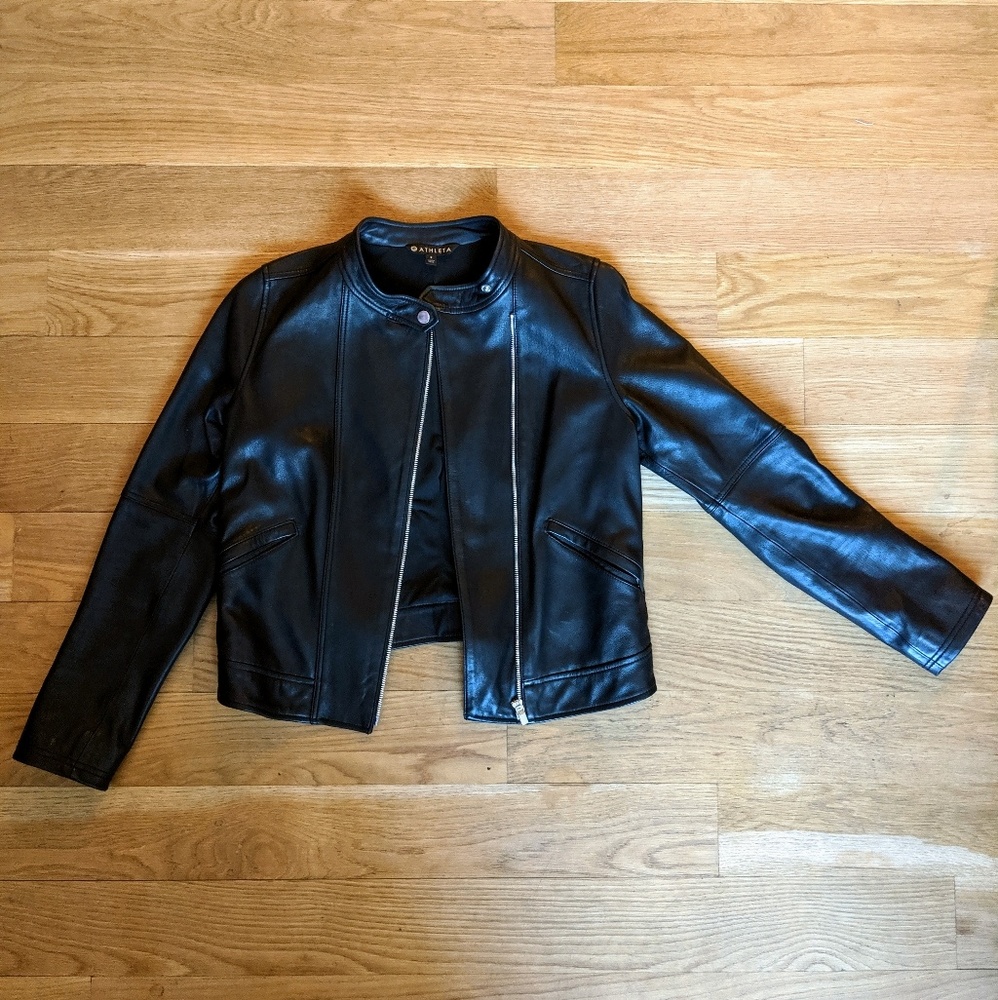 Black Leather Jacket - Athleta, Genuine Leather